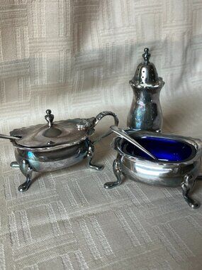 Vintage 3 Pc Mayfair Silver Plate Condiment Set Marked E.P.N.S A1